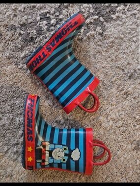 Thomas & Friends Blue Striped Kids Rain Boots with Red Trim Size6